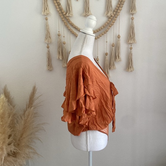 Free People Call Me Later bodysuit ruffle sleeves deep v copper flouncy medium - Picture 4 of 16